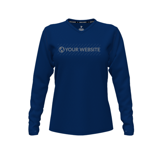 [FTLVCFNV-FYXS-LOGO2] Decker Comfort T-Shirt (Female Youth XS, Navy, V Neck, Logo 2, Long Sleeve)