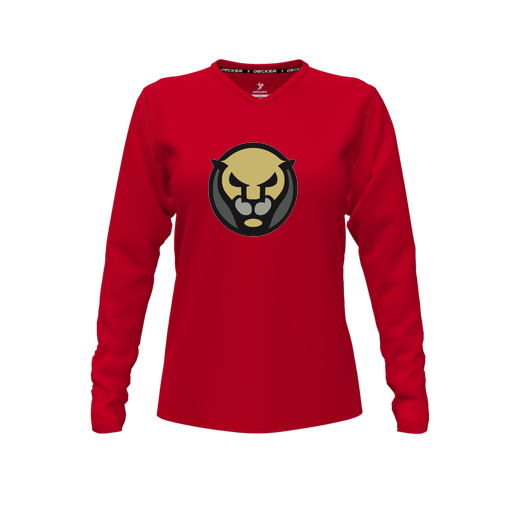 [FTLVCFRD-FYXS-LOGO1] Decker Comfort T-Shirt (Female Youth XS, Red, V Neck, Logo 1, Long Sleeve)