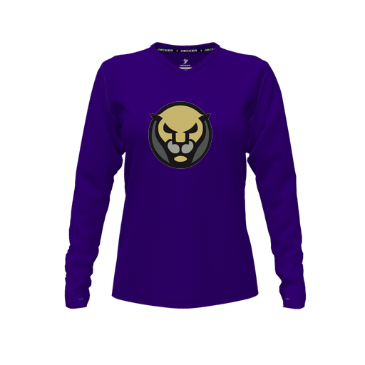 [FTLVPTPP-FYXS-LOGO1] Decker Performance T-Shirt (Female Youth XS, Purple, V Neck, Logo 1, Long Sleeve)